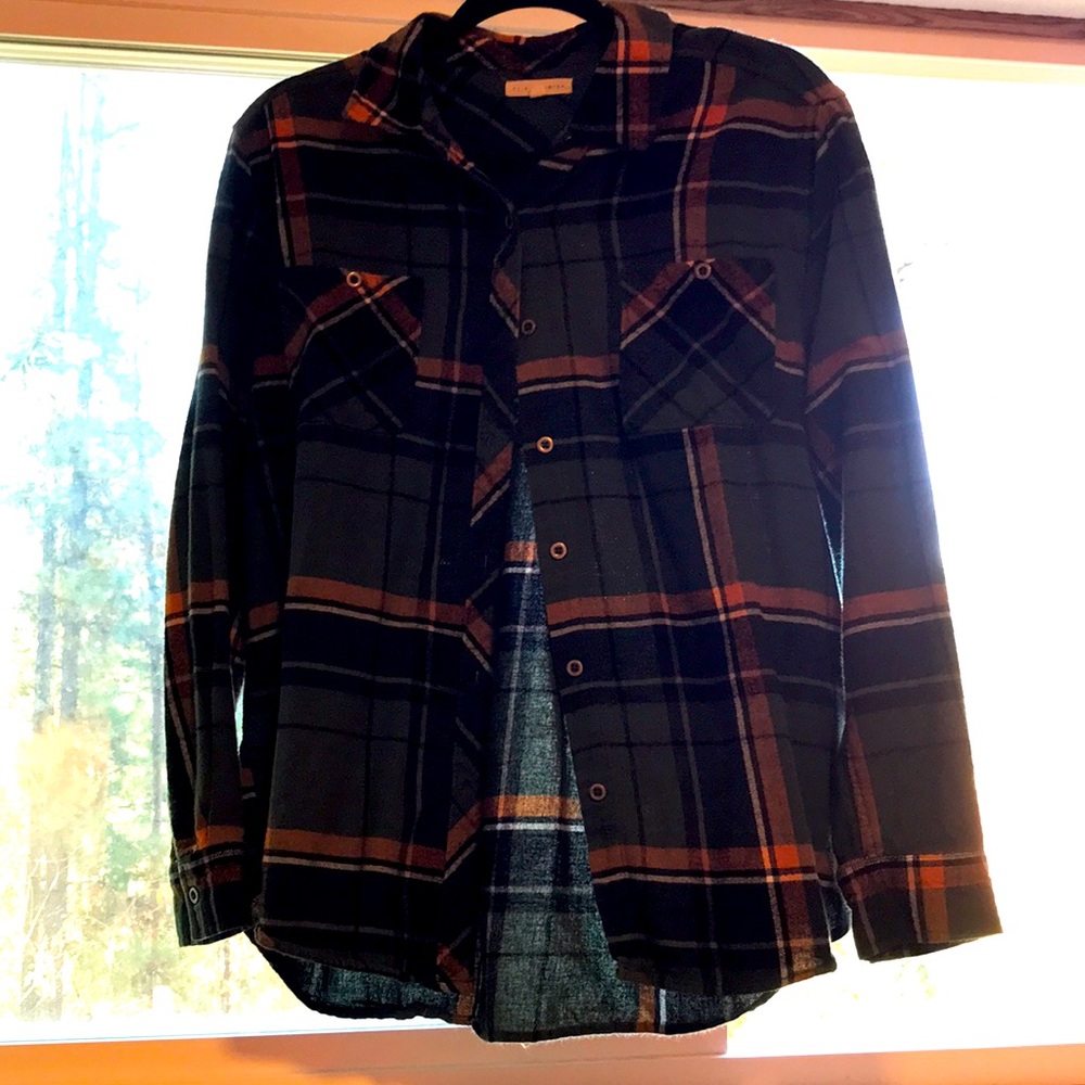 Green and yellow button up flannel